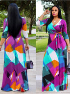 Bohemia Printed Fitted Plus Size Maxi Dress