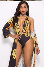 Sexy One Piece Swimsuit with Cover Up Set Black and Gold